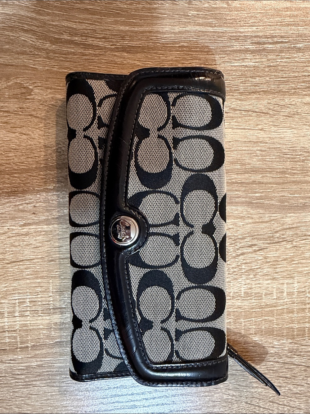 Coach Black and Grey Signature Canvas Clutch Wallet